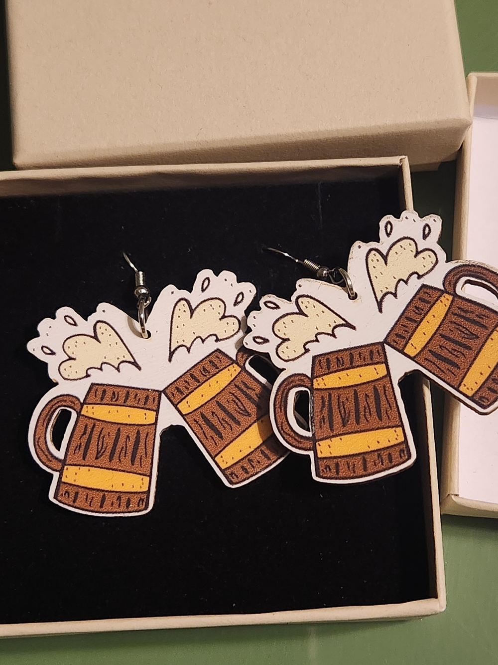 Oktoberfest Fall Festival Party Wooden Beer Mug Dangle Earrings Brown New in Box